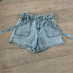 Light Wash Paperbag Jeans Shorts